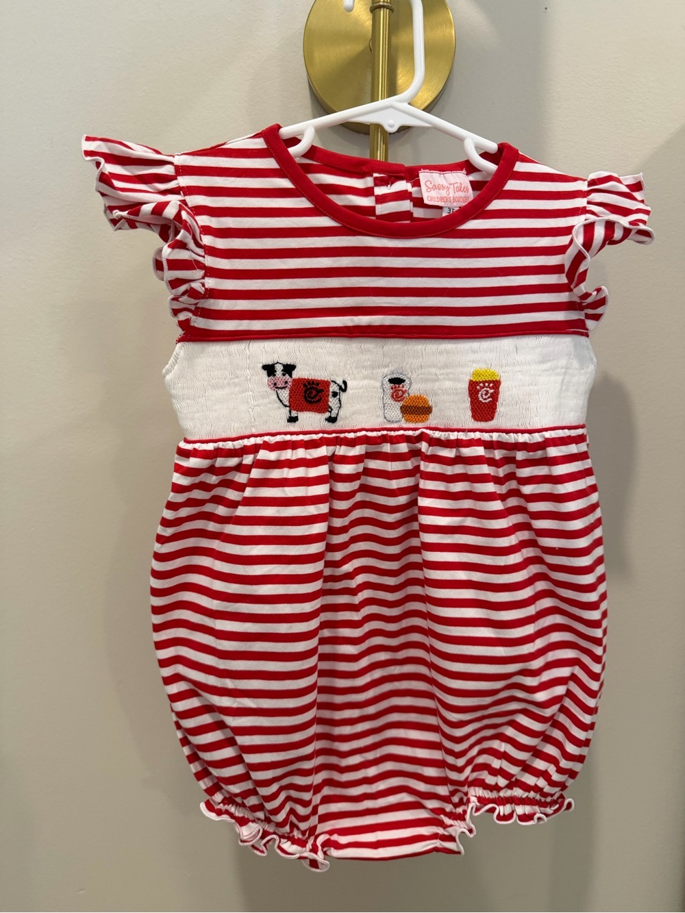 Red & White Striped Smocked Baby Romper
